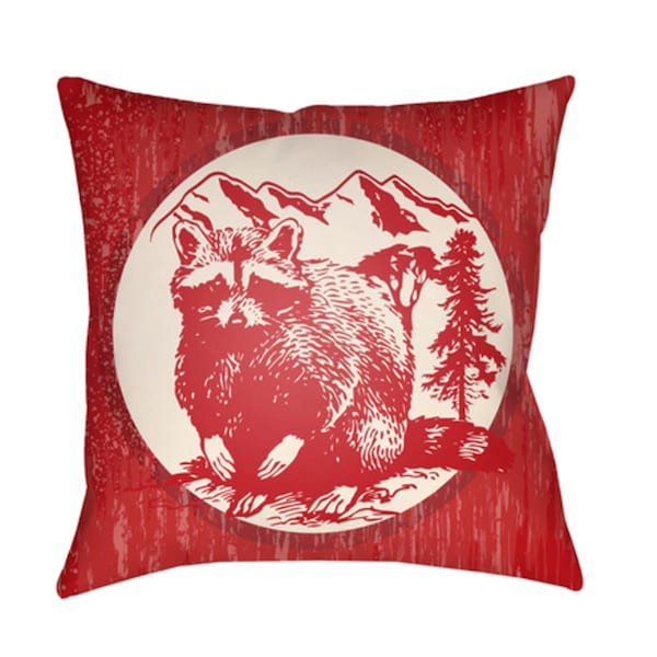 Artistic Weavers Lodge Cabin Raccoon Ridge Poly Filled Pillow - Bright Red & Beige - 16 x 16 in. - LGCB2005-1616