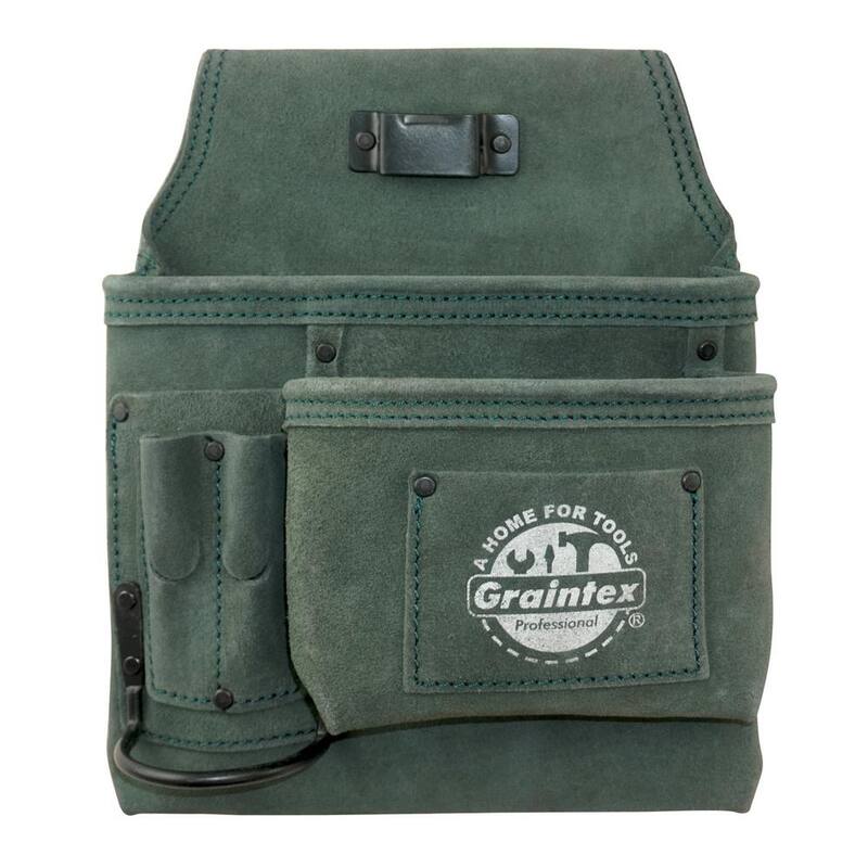 Graintex 5-Pocket Right Handed Nail and Tool Pouch in Hunter Green Suede Leather - SS2591