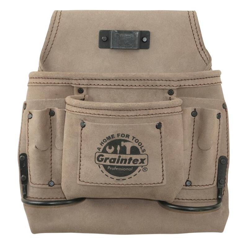Graintex 8-Pocket Beige Suede Leather Nail and Tool Pouch - SS2176