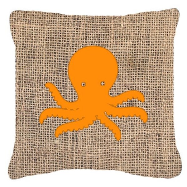 Carolines Treasures Carolines Treasures BB1090-BL-OR-PW1414 Octopus Burlap And Orange Indoor & Outdoor Fabric Decorative Pillow - BB1090-BL-OR-PW1414