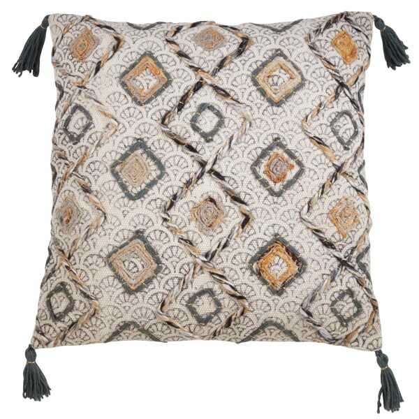 Rlm Distribution 22 in. Block Print Embroidered Down Filled Pillow with Tasseled Corners - HO3198542