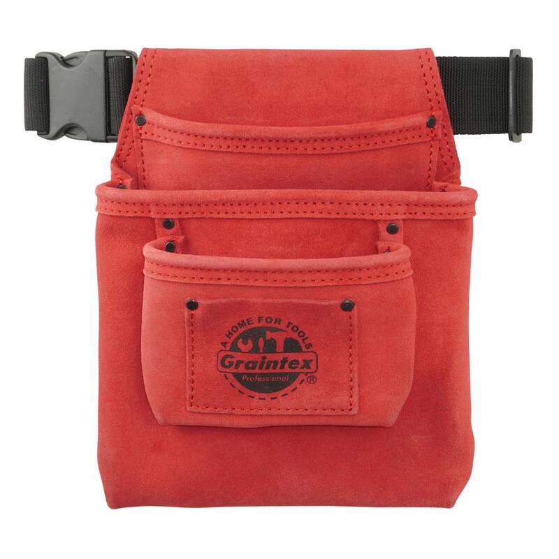 Graintex 3-Pocket Nail and Tool Pouch with Red Suede Leather Belt - SS2529