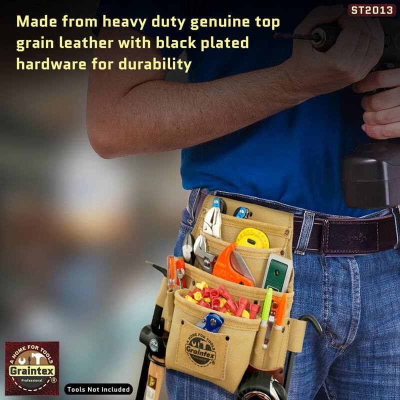 Graintex 10-Pocket Rugged Top Grain Leather Nail and Tool Pouch - ST2013