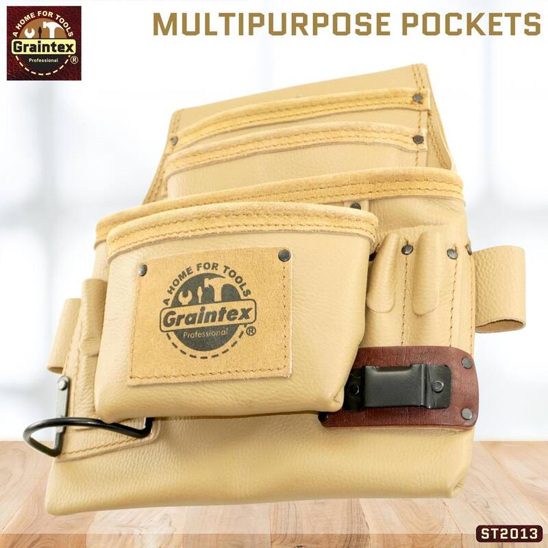 Graintex 10-Pocket Rugged Top Grain Leather Nail and Tool Pouch - ST2013
