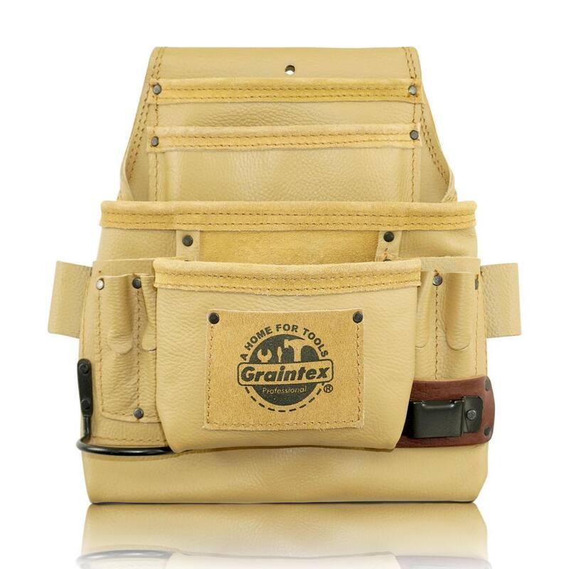 Graintex 10-Pocket Rugged Top Grain Leather Nail and Tool Pouch - ST2013
