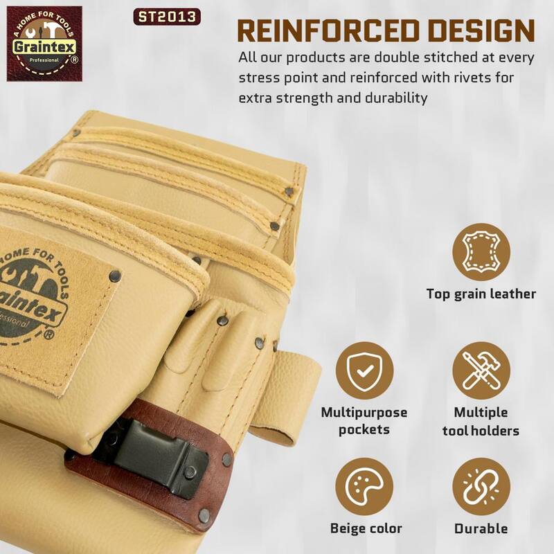 Graintex 10-Pocket Rugged Top Grain Leather Nail and Tool Pouch - ST2013