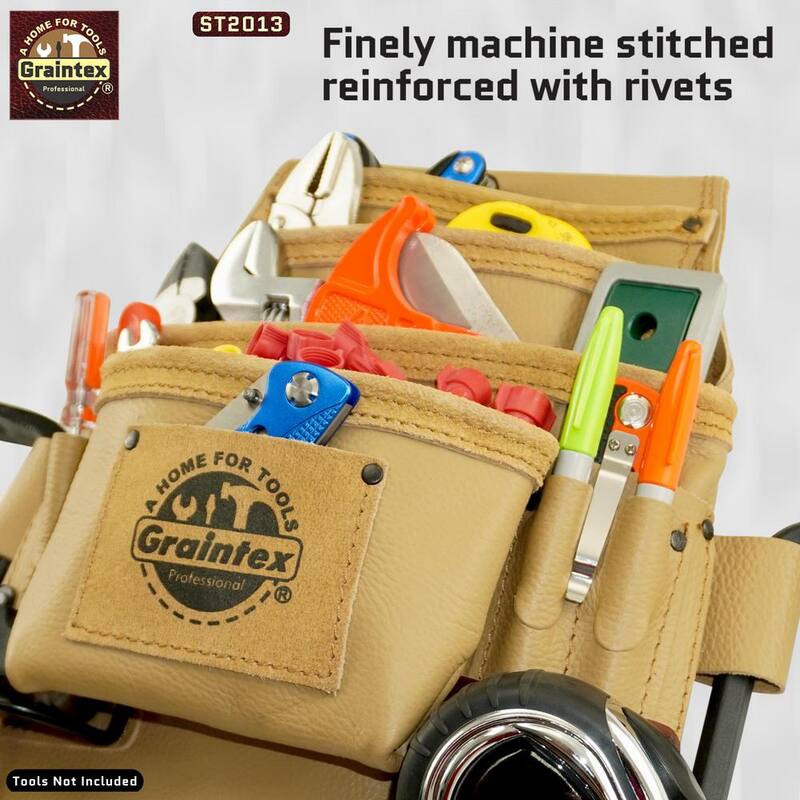 Graintex 10-Pocket Rugged Top Grain Leather Nail and Tool Pouch - ST2013