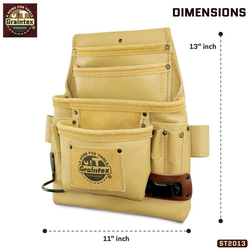 Graintex 10-Pocket Rugged Top Grain Leather Nail and Tool Pouch - ST2013