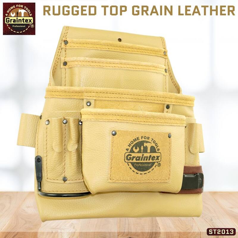 Graintex 10-Pocket Rugged Top Grain Leather Nail and Tool Pouch - ST2013