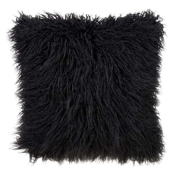 Rlm Distribution SARO  22 in. Square Mongolian Faux Fur Throw Pillow  Black - HO2658125