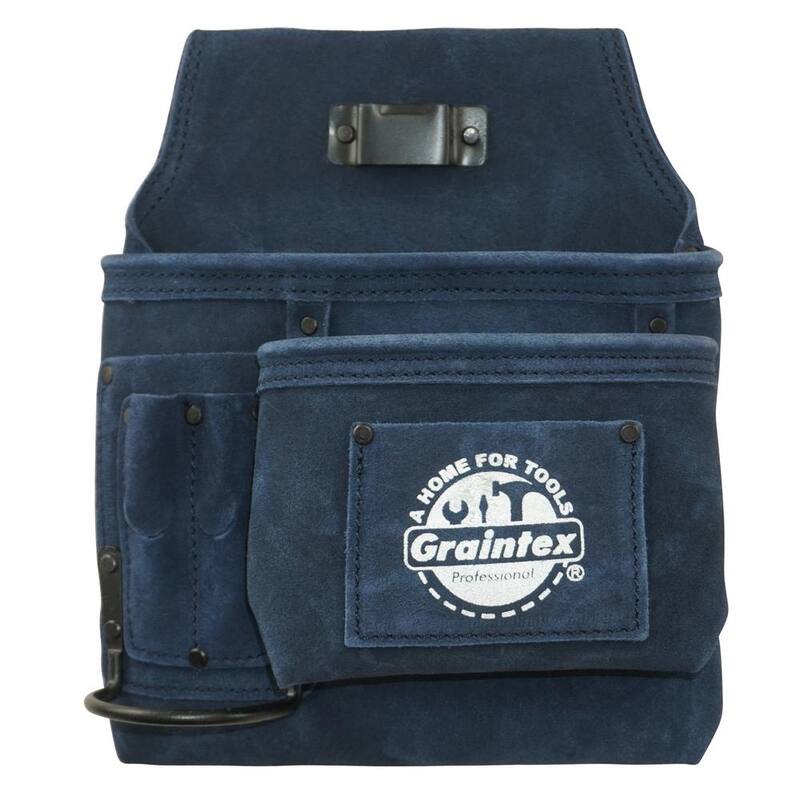 Graintex 5-Pocket Right Handed Suede Leather Navy Blue Nail and Tool Pouch - SS2581