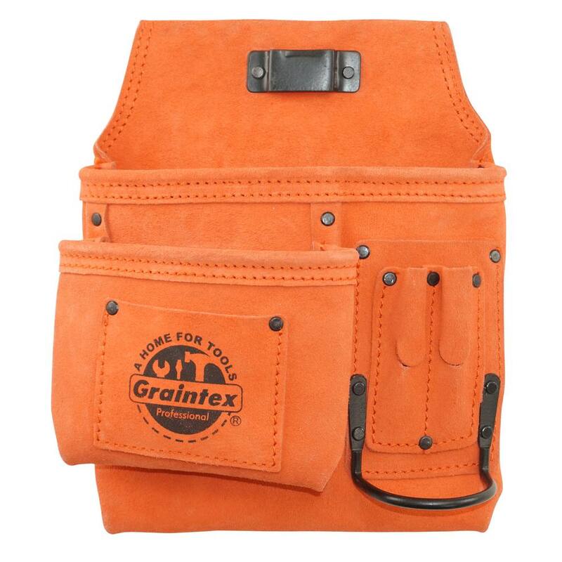 Graintex 5-Pocket Left Handed Orange Suede Leather Nail and Tool Pouch - SS2572