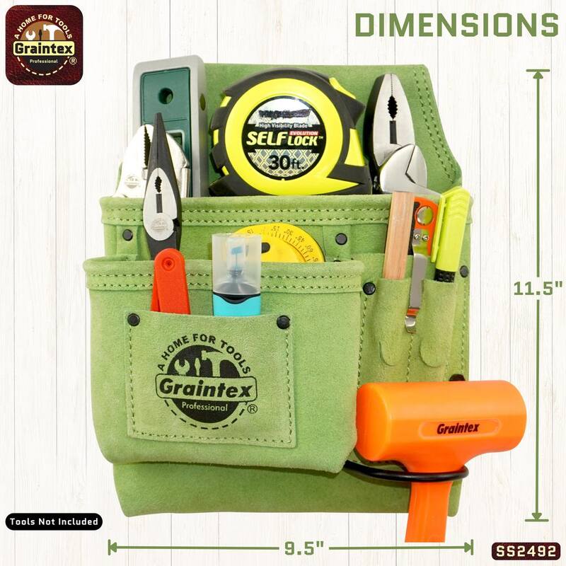 Graintex 5-Pocket Left Handed Lime Green Nail & Tool Pouch - SS2492
