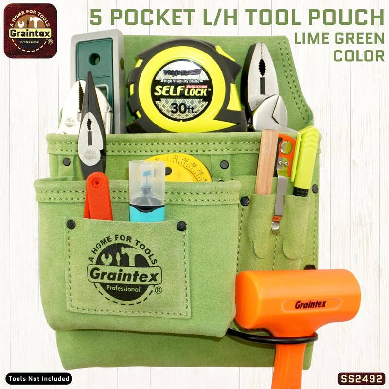 Graintex 5-Pocket Left Handed Lime Green Nail & Tool Pouch - SS2492