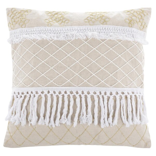 Safavieh 18 x 18 in. Gurti White & Beige Throw Pillows with Poly Fill - PLS7102A-1818