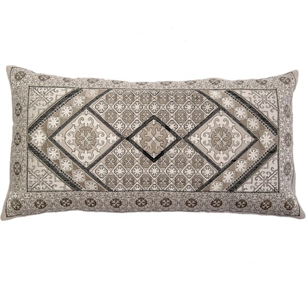 Indis Heritage Grey Tile Embroidery Pillow Cover - C1121