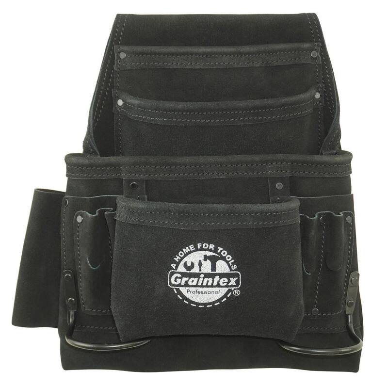 Graintex 10-Pocket Black Leather Suede Nail & Tool Pouch - SS2770