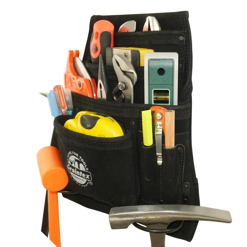 Graintex 10-Pocket Black Leather Suede Nail & Tool Pouch - SS2770