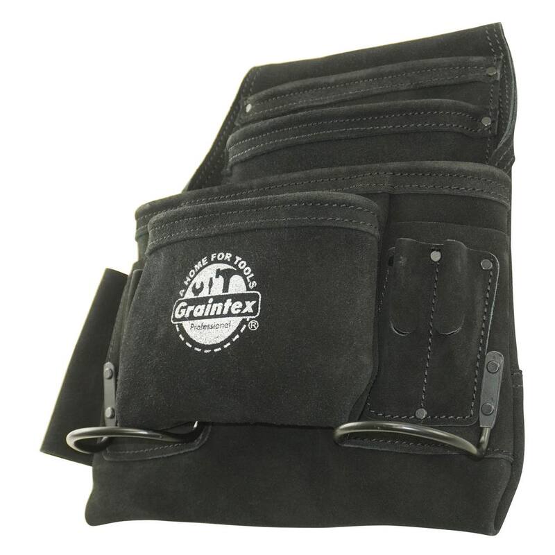 Graintex 10-Pocket Black Leather Suede Nail & Tool Pouch - SS2770