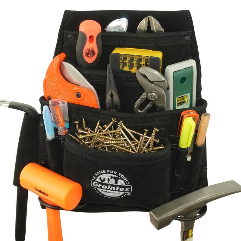 Graintex 10-Pocket Black Leather Suede Nail & Tool Pouch - SS2770