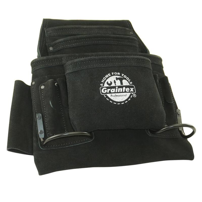 Graintex 10-Pocket Black Leather Suede Nail & Tool Pouch - SS2770