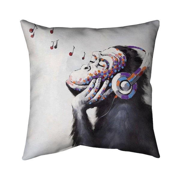 Fondo 26 x 26 in. Monkey Listening Music-Double Sided Print Indoor Pillow - FO2794057
