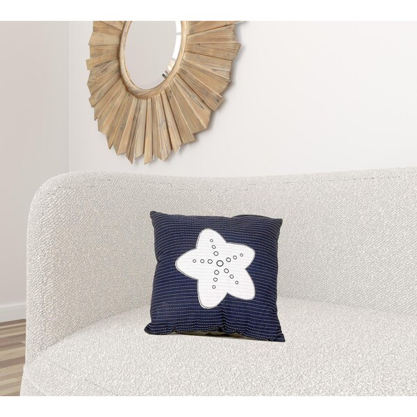 Homeroots Blue & White Pillow with Star 16.5 x 16.5 x 5 in. - 364152