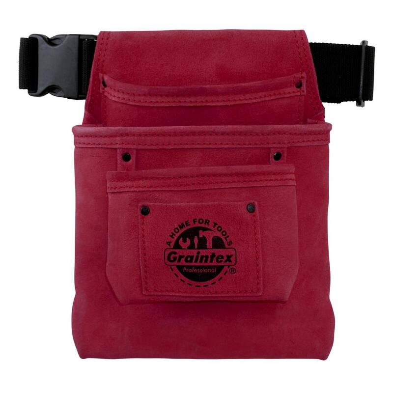 Unbranded 3-Pocket Nail and Tool Pouch with Burgundy Suede Leather Belt - SS2246