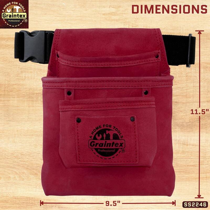 Unbranded 3-Pocket Nail and Tool Pouch with Burgundy Suede Leather Belt - SS2246