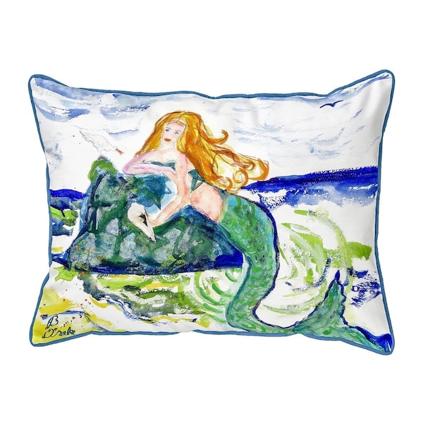 Betsy Drake 16 x 20 in. Mermaid On Rock Large Pillow - HJ805