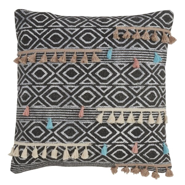 Rlm Distribution SARO  18 in. Square Geometric Print Down Filled Throw Pillow with Tassels - Multi Color - HO2657417
