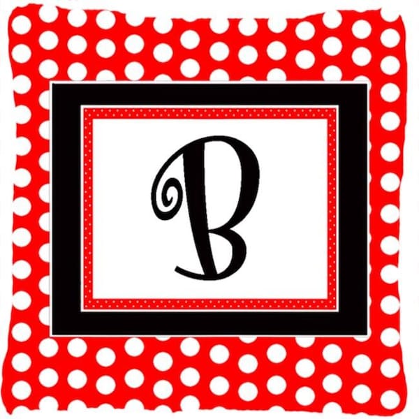 Carolines Treasures Carolines Treasures CJ1012-BPW1414 Letter B Initial Monogram - Red Black Polka Dots Decorative Indoor & Outdoor Fabric Pillow - CJ1012-BPW1414