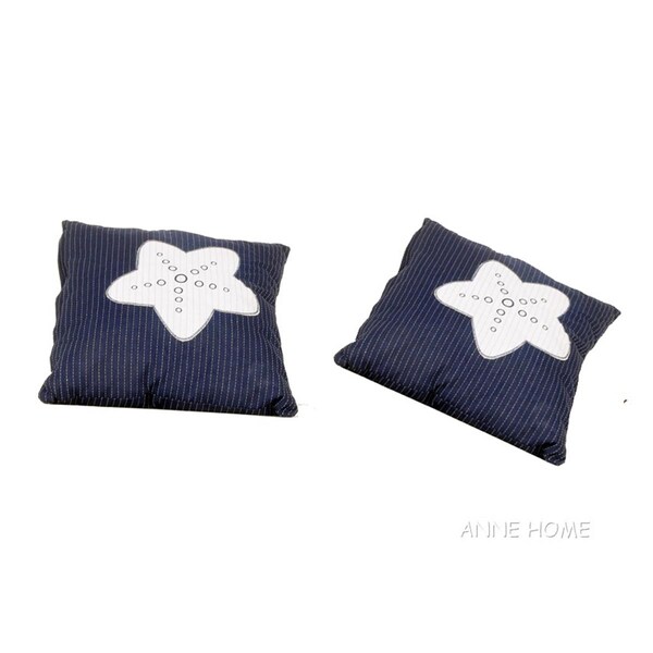Old Modern Handicrafts Blue Pillow, White Star, Pack of 2 - AB902