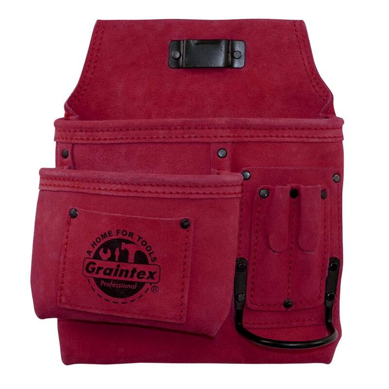 Graintex 5-Pocket Left Handed Suede Leather Burgundy Nail and Tool Pouch W/Hammer Holder - SS2382