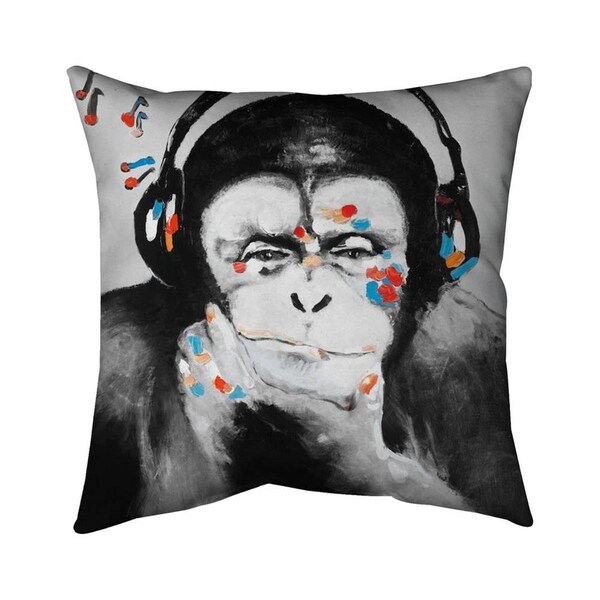 Fondo 20 x 20 in. Monkey with Headphones-Double Sided Print Indoor Pillow - FO2791688