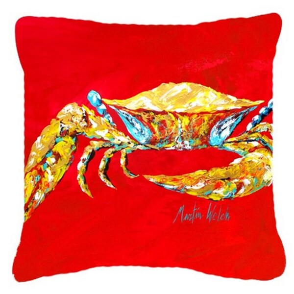 Carolines Treasures Crab Blue On Red, Sr Canvas Fabric Decorative Pillow - CA76113