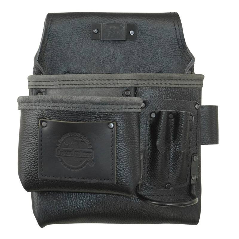 Graintex 5-Pocket Left-Handed Black Rugged Top Grain Leather Tool Pouch - ST2822