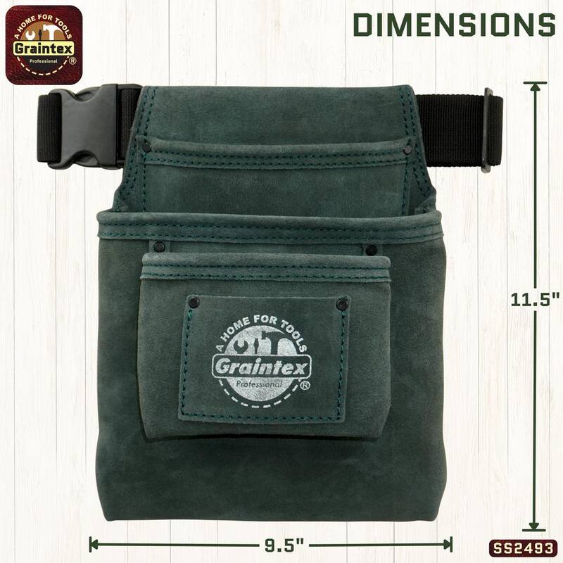 Graintex 3-Pocket Hunter Green Suede Leather Nail and Tool Pouch w/Belt - SS2493