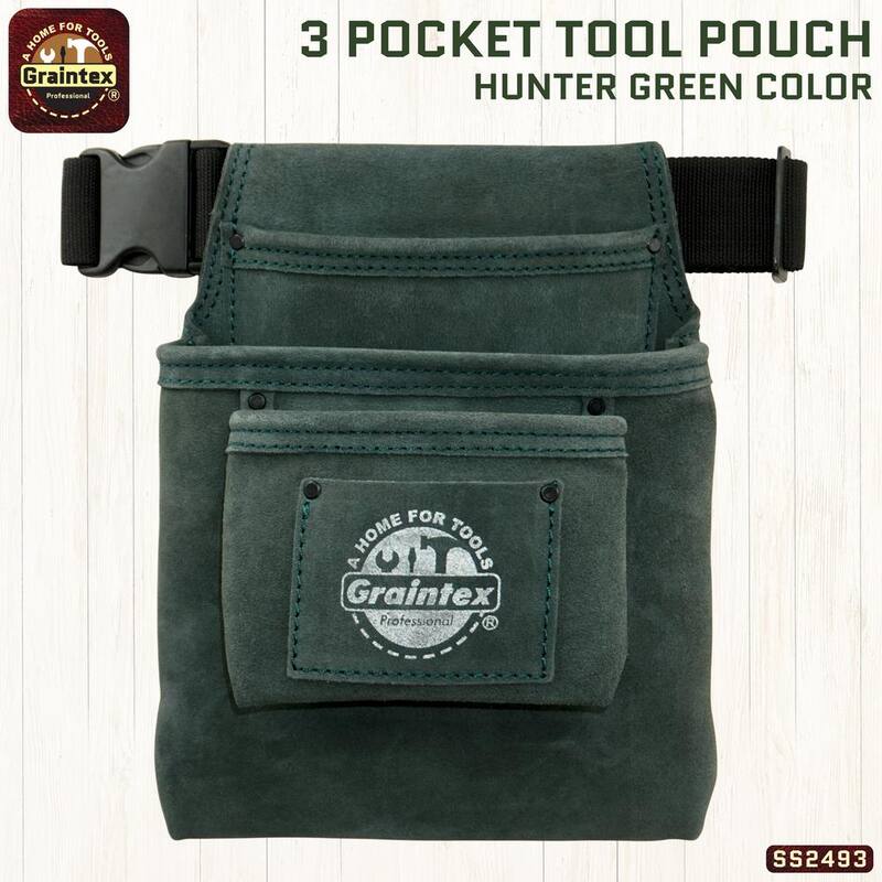 Graintex 3-Pocket Hunter Green Suede Leather Nail and Tool Pouch w/Belt - SS2493