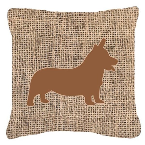 Carolines Treasures Carolines Treasures BB1069-BL-BN-PW1414 Corgi Burlap and Brown Decorative Fabric Pillow - 14 x 14 in. - BB1069-BL-BN-PW1414