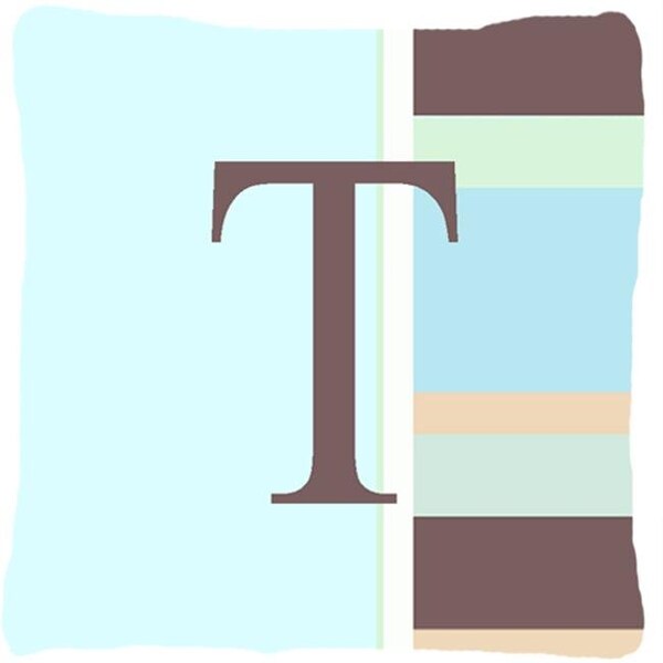 Carolines Treasures Carolines Treasures CJ1003-TPW1414 Letter T Initial Monogram - Blue Stripes Indoor & Outdoor Fabric Decorative Pillow - CJ1003-TPW1414