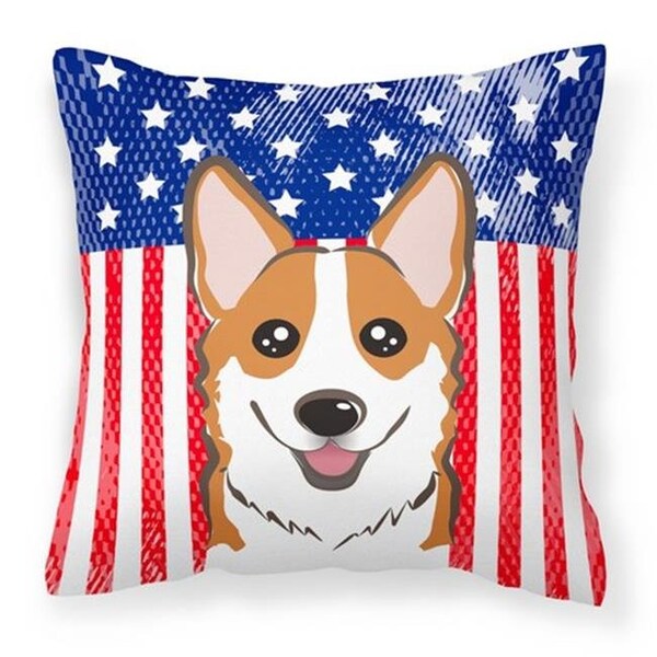 Carolines Treasures Carolines Treasures BB2184PW1414 American Flag & Red Corgi Fabric Decorative Pillow; 14 x 3 x 14 in. - BB2184PW1414
