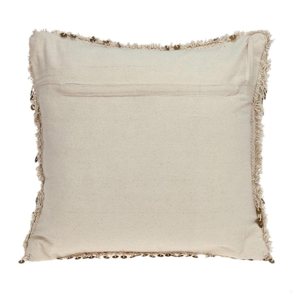Homeroots 18 x 18 x 4 in. Beige Boho Woven Shaggy Sequin Throw Pillow - 383145