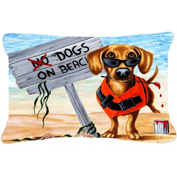 Carolines Treasures The Dog Beach Dachshund Fabric Decorative Pillow - CA78386