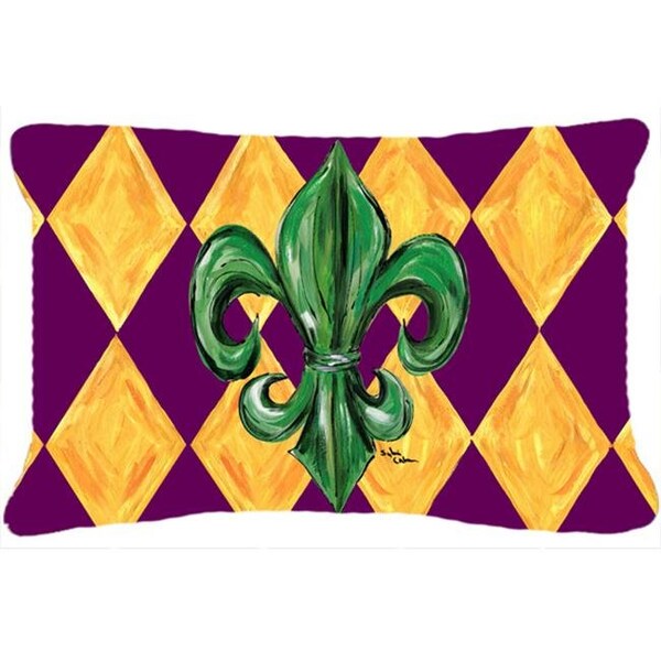 Jensendistributionservices Mardi Gras Fleur De Lis Purple Green And Gold Indoor & Outdoor Fabric Decorative Pillow - MI891344