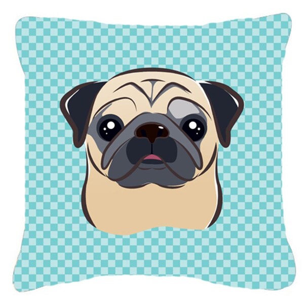 Jensendistributionservices Checkerboard Blue Fawn Pug Fabric Decorative Pillow, 14 x 14 In. - MI2555361