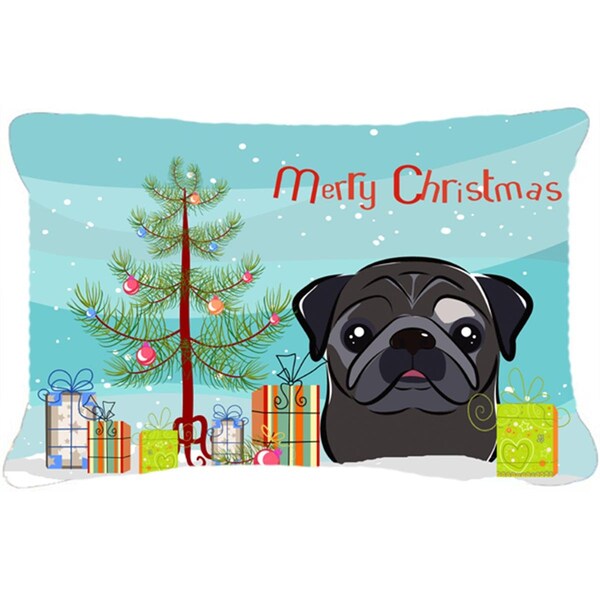 Carolines Treasures Christmas Tree & Black Pug Fabric Decorative Pillow - CA78641