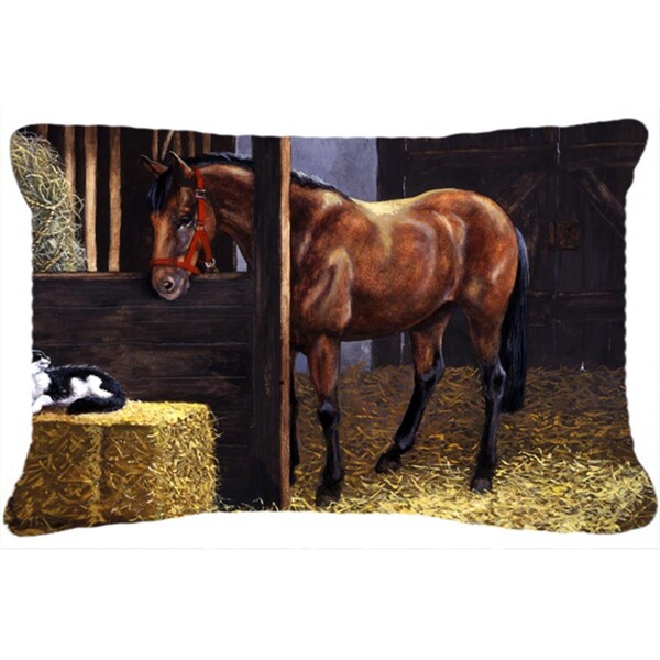 Jensendistributionservices Horse in Stable with Cat Fabric Decorative Pillow - MI2557350