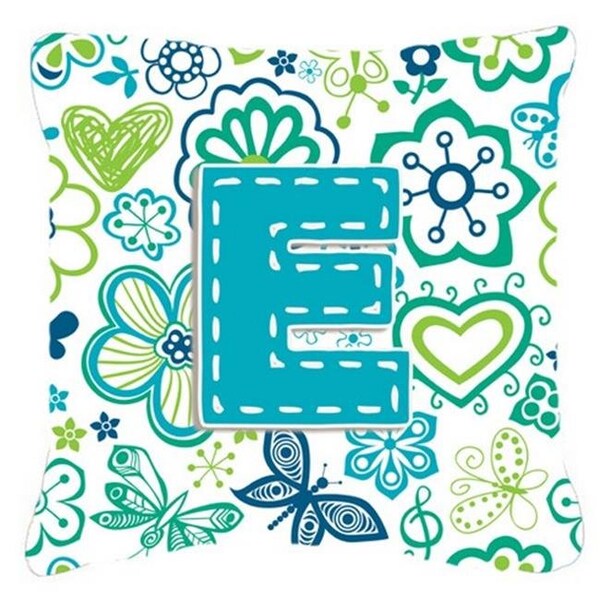 Carolines Treasures Carolines Treasures CJ2006-EPW1414 Letter E Flowers And Butterflies Teal Blue Canvas Fabric Decorative Pillow - CJ2006-EPW1414