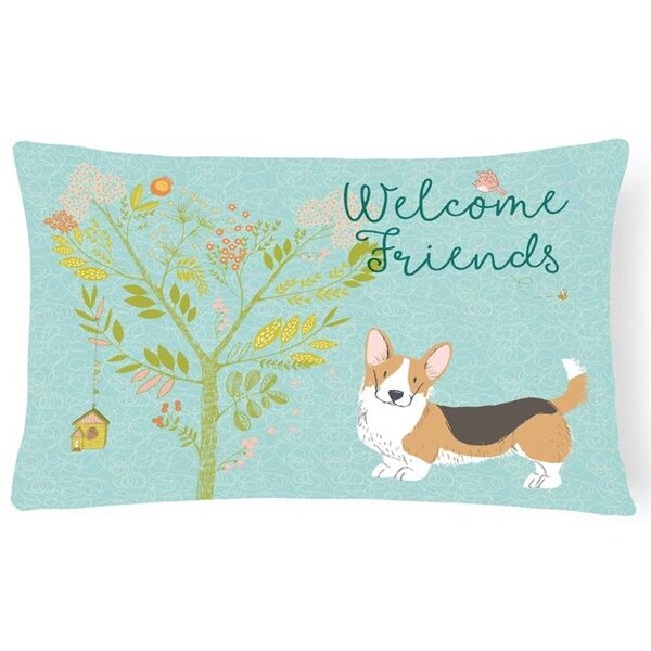 Carolines Treasures Carolines Treasures BB7610PW1216 Welcome Friends Pembroke Welsh Corgi Tricolor Canvas Fabric Decorative Pillow; 12 x 16 in. - BB7610PW1216